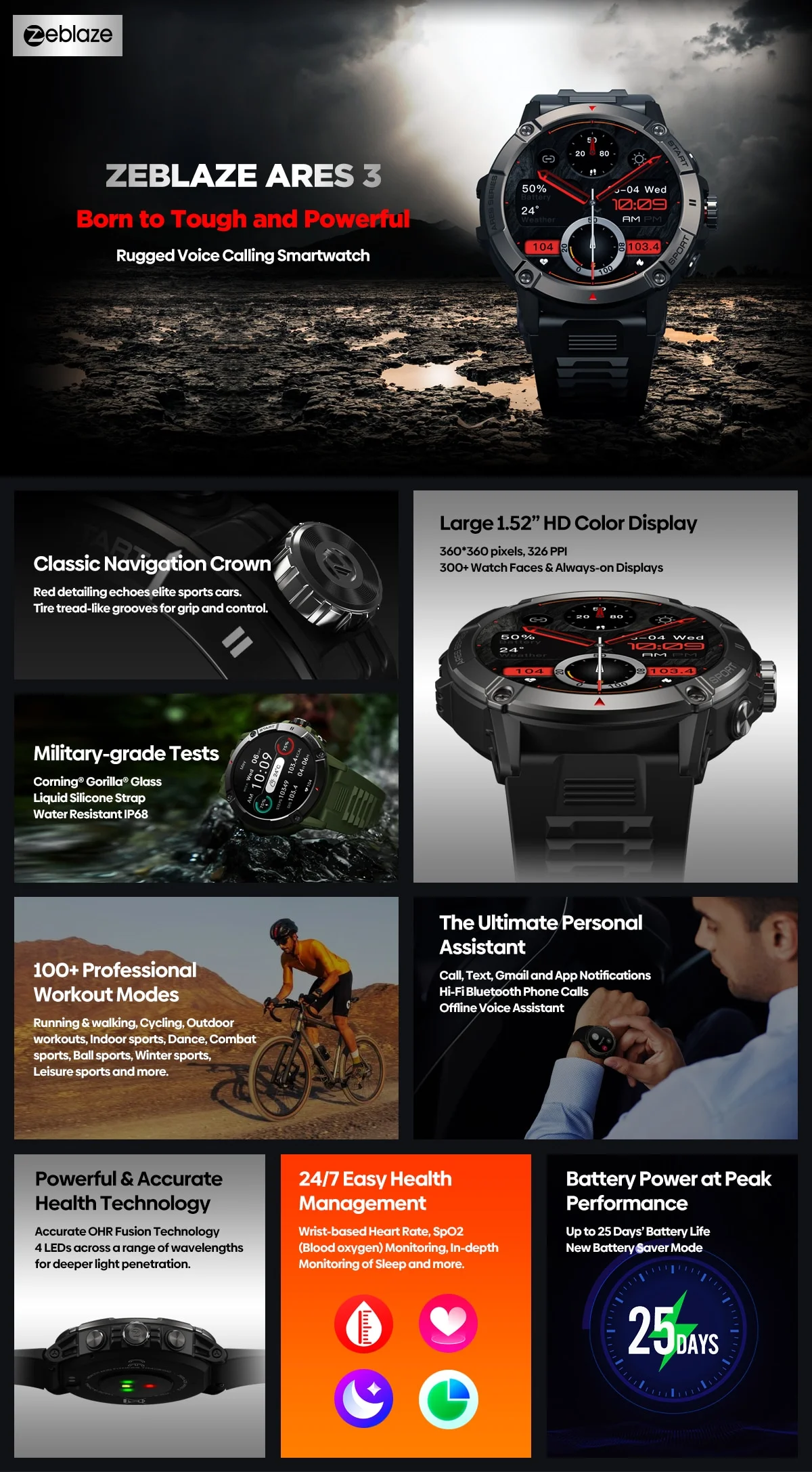 Zeblaze Ares 3 Rugged Bluetooth Calling Smart Watch D Zeblaze Ares 3 Rugged Bluetooth Calling Smart Watch D