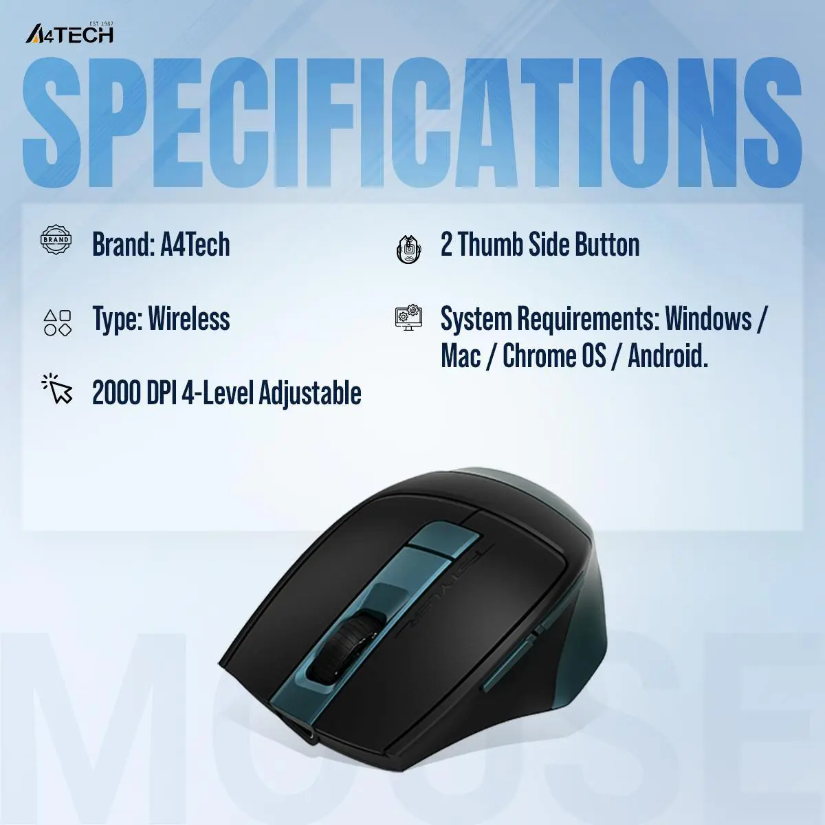 A4Tech Fb35Cs Fstyler Dual Mode Silent Click Rechargeable Bluetooth Wireless Mouse C