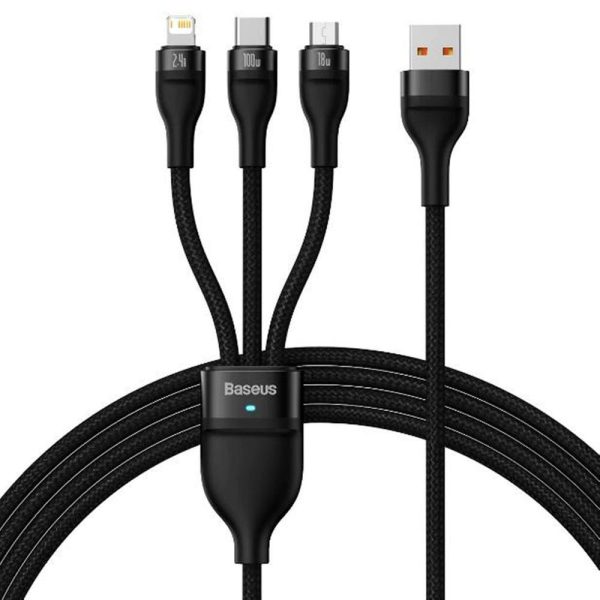 Baseus Cass030001 Cable Flash Series Ⅱ One For Three Fast Charging Data Cable Usb To M+L+C 100W 1.2M A Baseus Cass030001 Cable Flash Series Ⅱ One For Three Fast Charging Data Cable Usb To M+L+C 100W 1.2M A