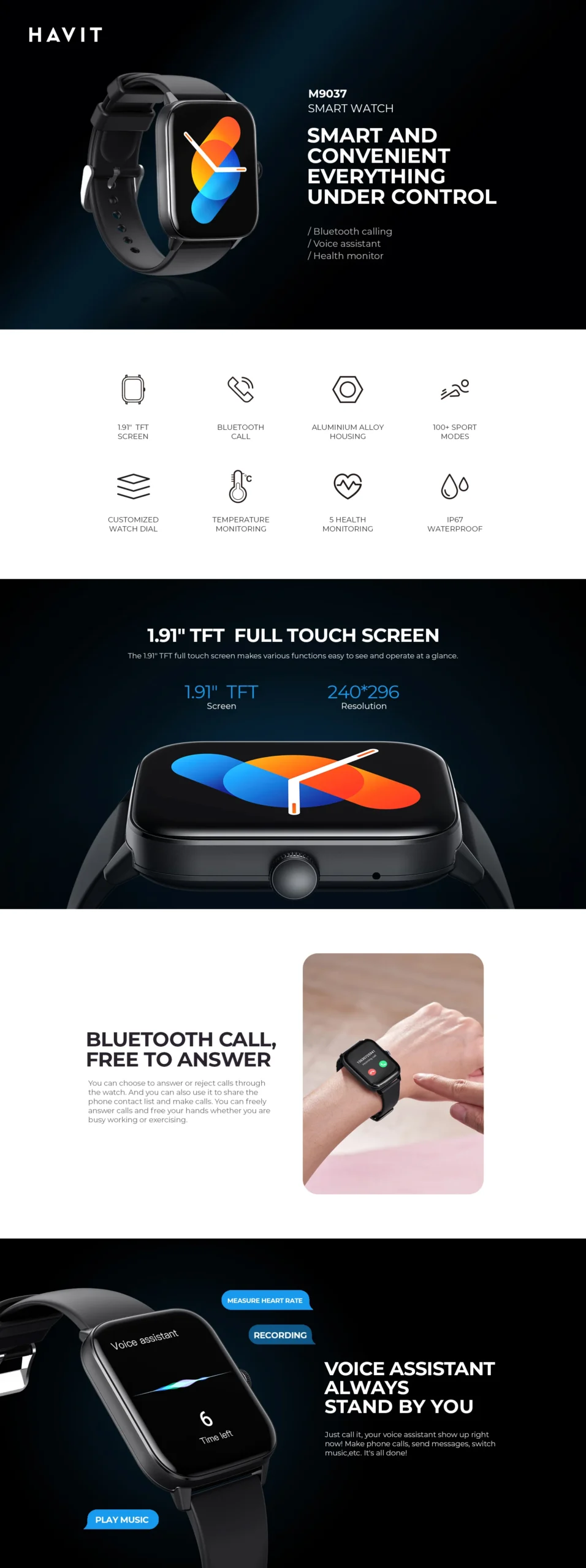 Havit M9037 Smart Watch Voice Assistant 9037 B Havit M9037 Smart Watch Voice Assistant 9037 B