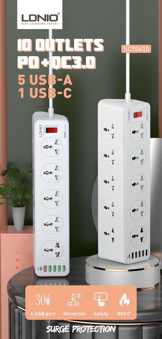 Ldnio Sc10610 30W 6 Port Usb Charger Power Strip A Ldnio Sc10610 30W 6 Port Usb Charger Power Strip A