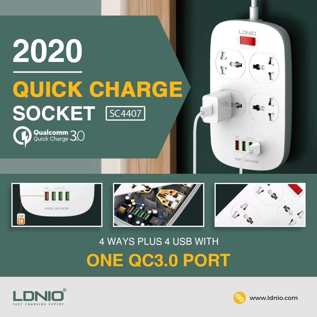 Ldnio Sc4407 Power Socket 4 Usb Charger With Power Extension Cord A Ldnio Sc4407 Power Socket 4 Usb Charger With Power Extension Cord A