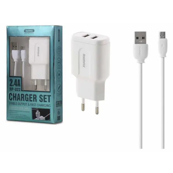 Remax Rp U22 Fast Charging Adaptor 2.4A With Data Cable B Remax Rp U22 Fast Charging Adaptor 2.4A With Data Cable B