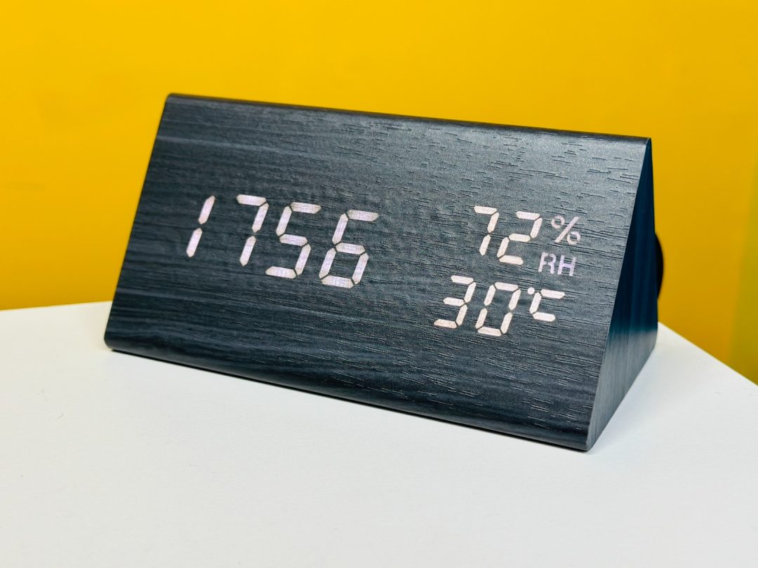 Triangle Wooden Style Digital Led Clock – Black Sdfv