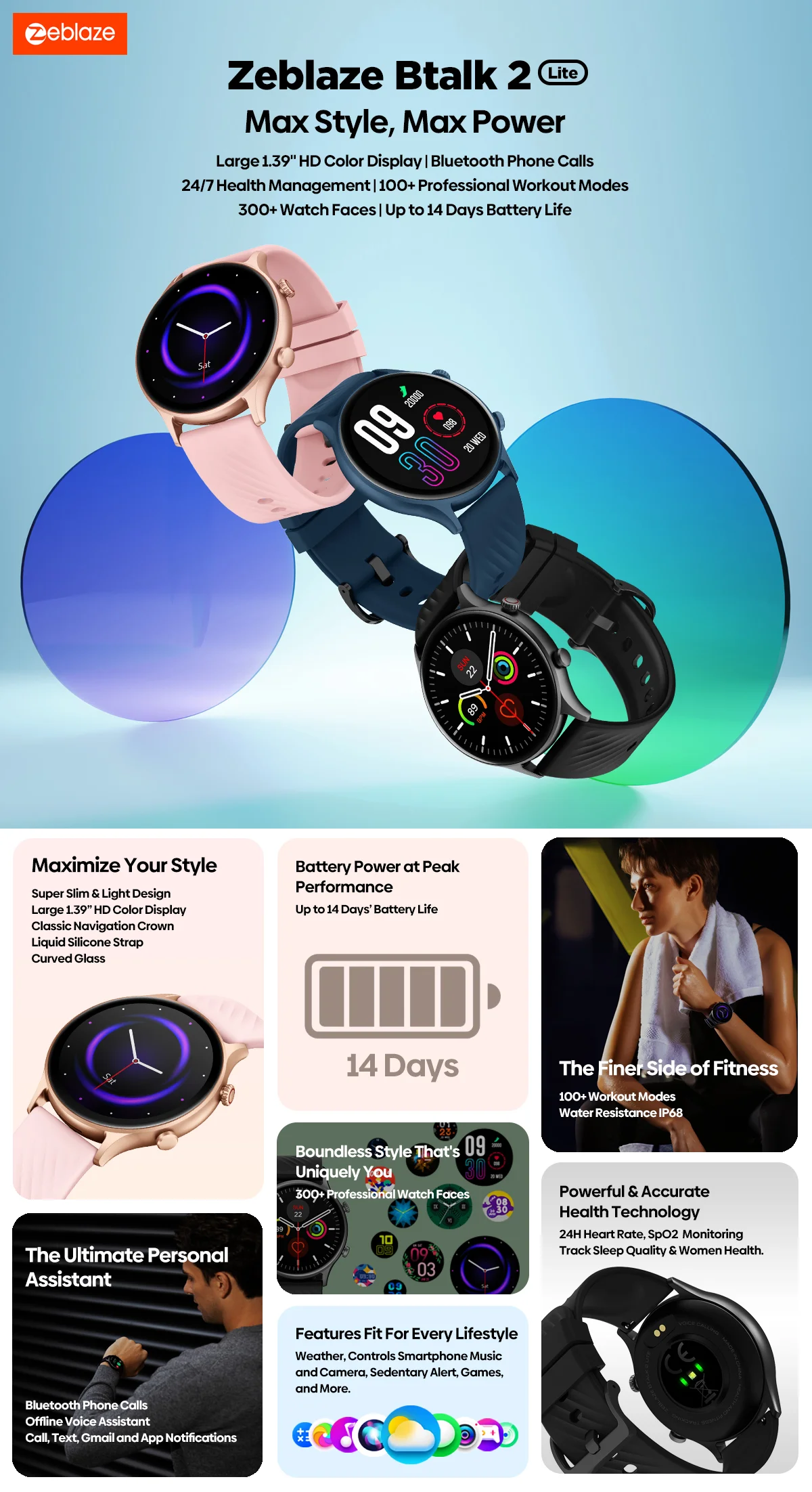 Zeblaze Btalk 2 Lite Bluetooth Calling Smart Watch B Zeblaze Btalk 2 Lite Bluetooth Calling Smart Watch B