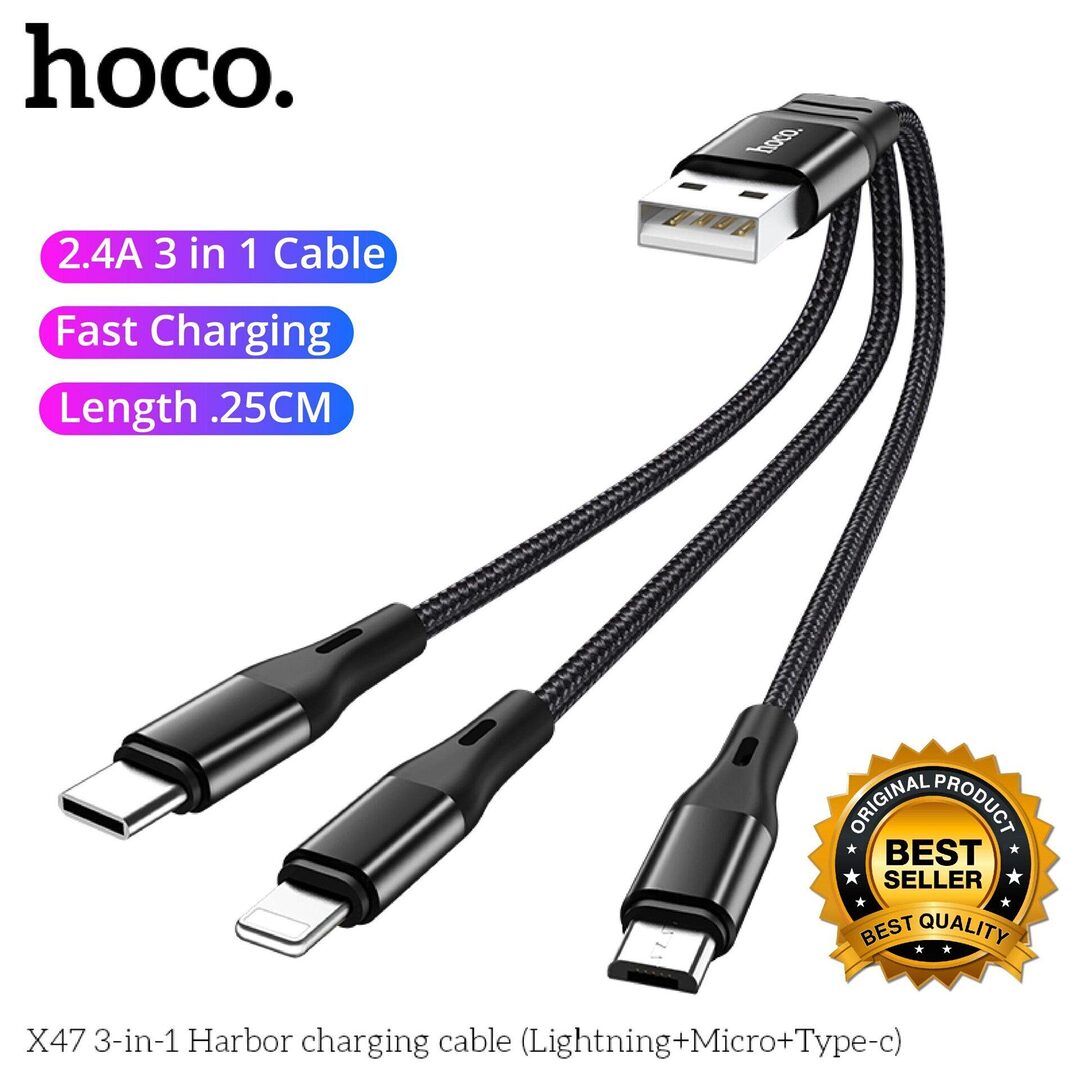 Hoco X47 Harbor 3 In 1 Usb Charging Cable B Hoco X47 Harbor 3 In 1 Usb Charging Cable B