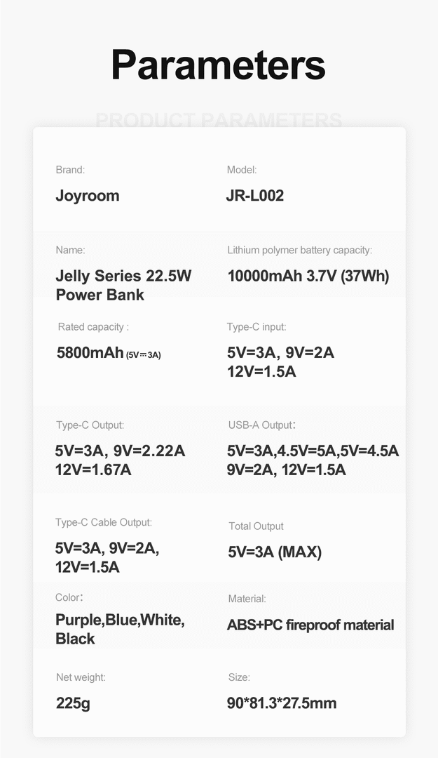 Joyroom Jr L002 22 5W 10000Mah Jelly Series Power Bank C