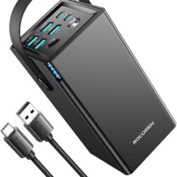 Rocoren 50,000mAh 22.5W Power Bank With Fast Charging 6 Ports USB + Type C Powerbank With Flashlight