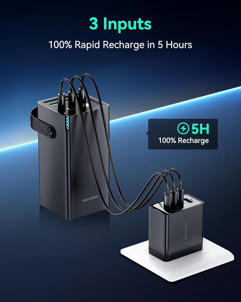 Rocoren 50,000Mah 22 5W Power Bank With Fast Charging 6 Ports Usb + Type C Powerbank With Flashlight F