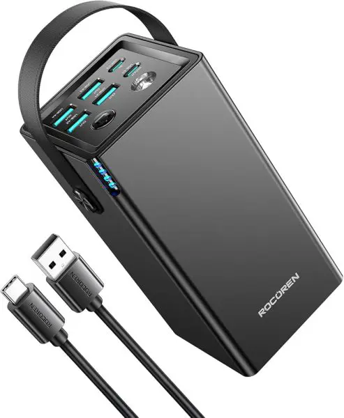 Rocoren 50,000Mah 22.5W Power Bank With Fast Charging 6 Ports Usb + Type C Powerbank With Flashlight