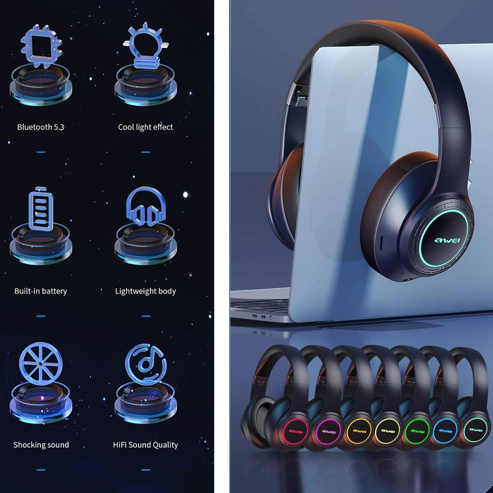 Awei A300Bl Wireless Headphone With Led Lighting Earphone D Awei A300Bl Wireless Headphone With Led Lighting Earphone D