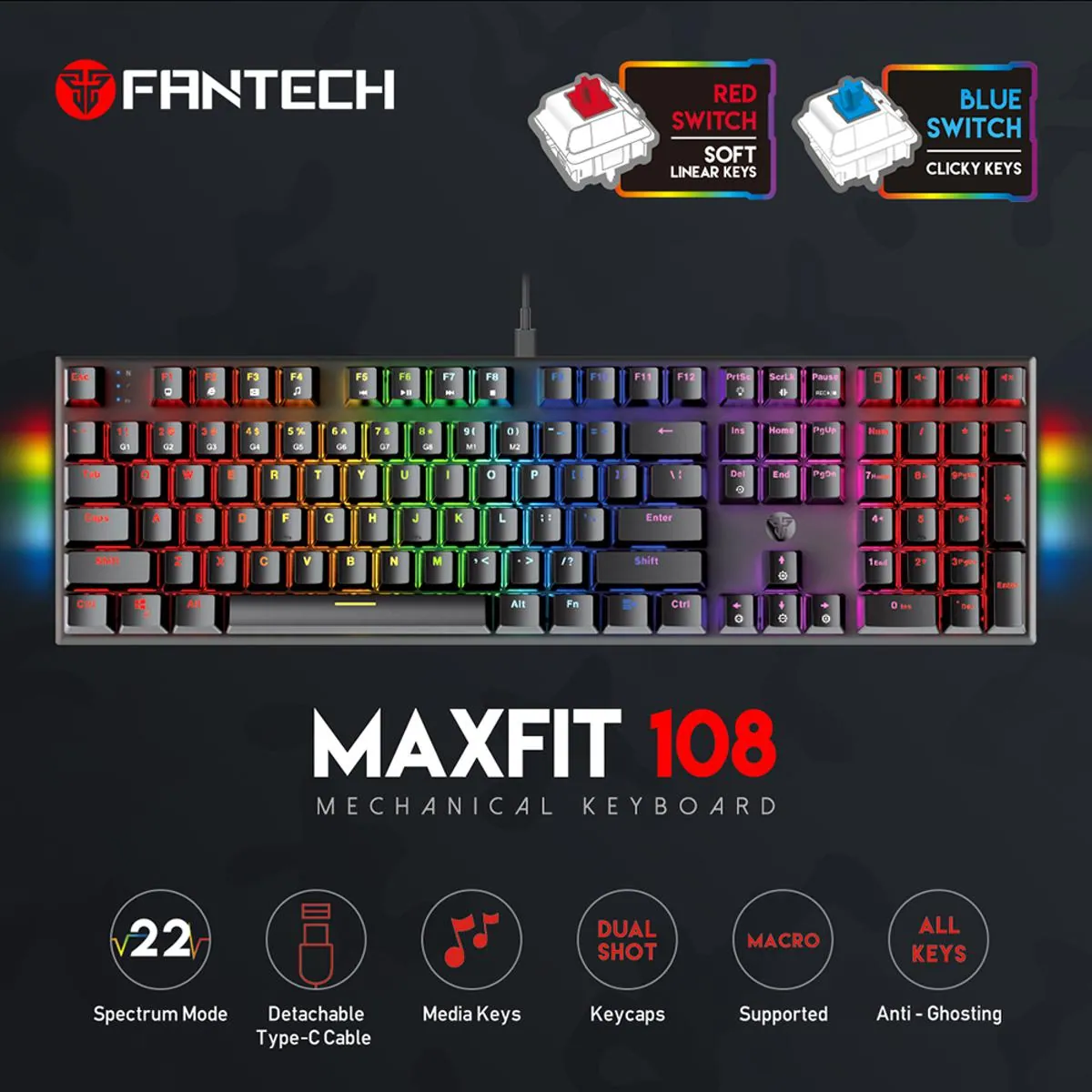 Fantech Maxfit108 Mk855 Rgb Usb Wired Mechanical Gaming Keyboard A Fantech Maxfit108 Mk855 Rgb Usb Wired Mechanical Gaming Keyboard A