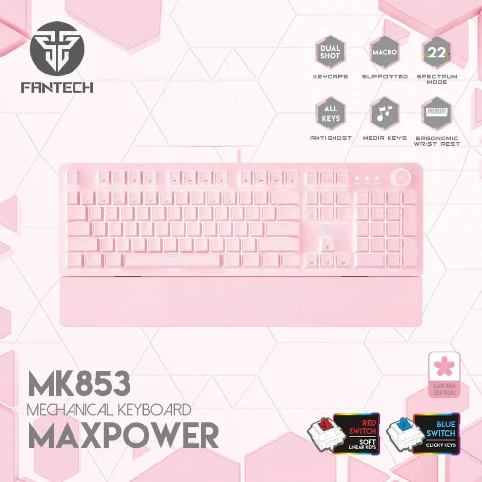 Fantech Mk853 Max Power Sakura Edition Wired Mechanical Gaming Keyboard A Fantech Mk853 Max Power Sakura Edition Wired Mechanical Gaming Keyboard A