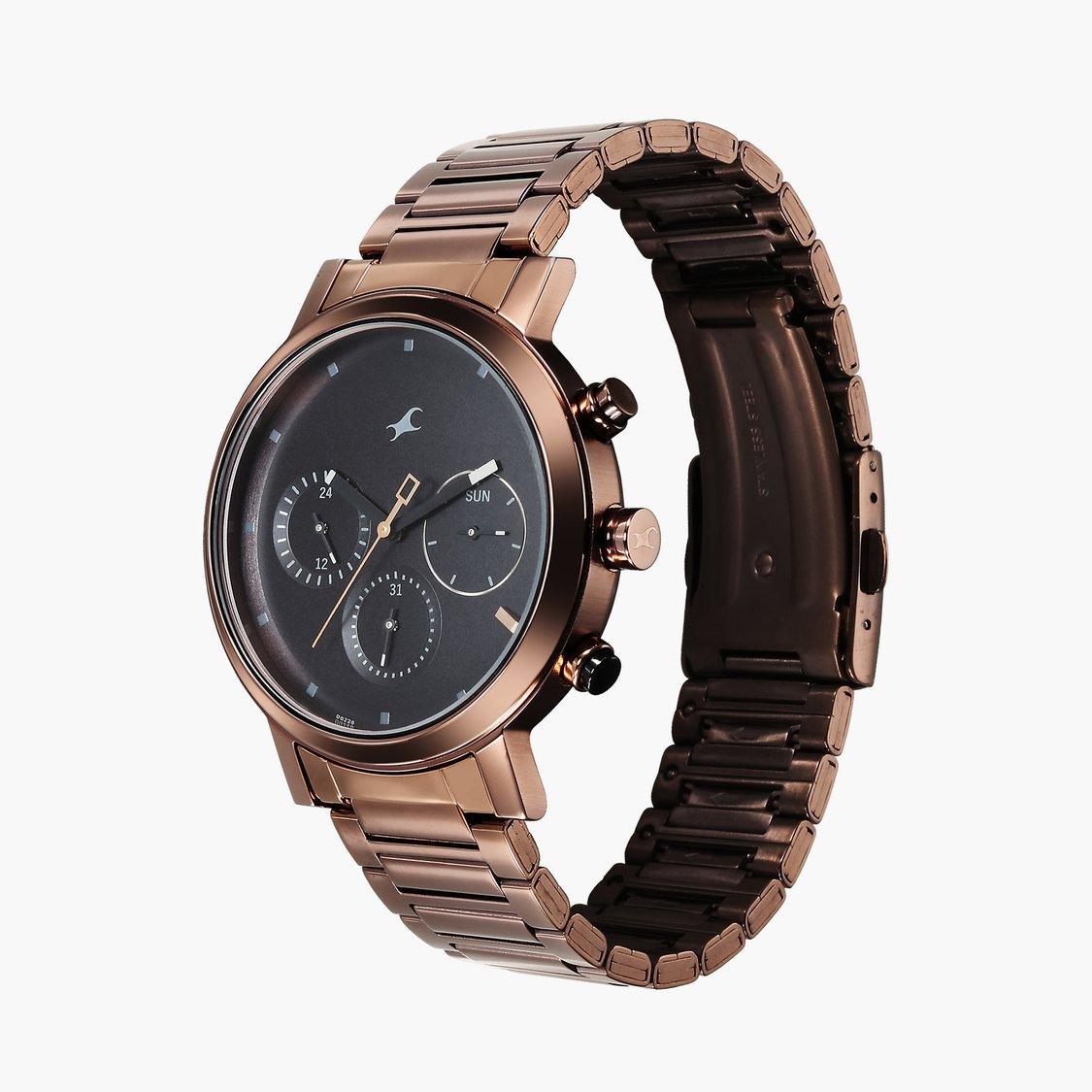 Fastrack 3287Km07 Tick Tock Quartz Analog Black Dial With Brown Stainless Steel Strap Watch For Guys Fastrack 3287Km07 Tick Tock Quartz Analog Black Dial With Brown Stainless Steel Strap Watch For Guys