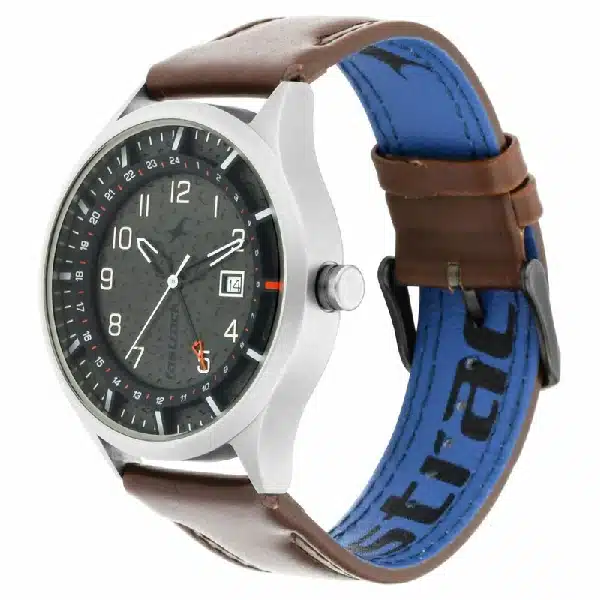 Fastrack Nn3205Tl01 Titanium Quartz Analog Date Grey Dial Leather Strap Watch A Fastrack Nn3205Tl01 Titanium Quartz Analog Date Grey Dial Leather Strap Watch A