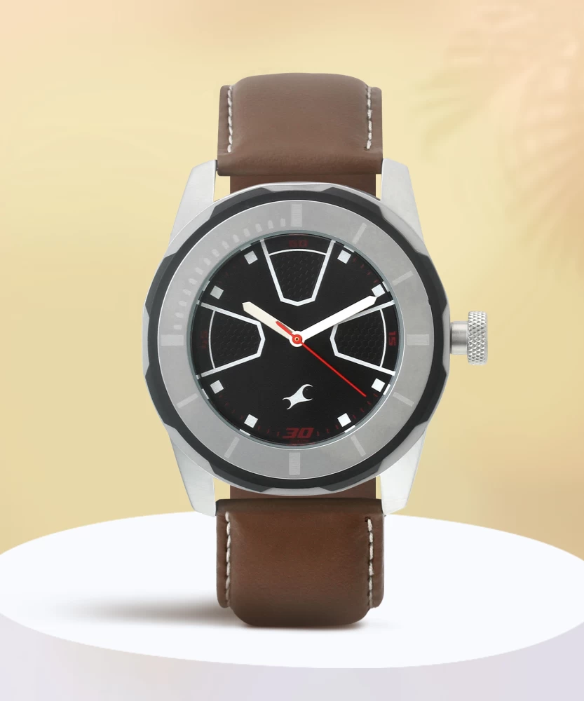 Fastrack Np3099Sl04 Quartz Analog Black Dial Leather Strap Watch A Fastrack Np3099Sl04 Quartz Analog Black Dial Leather Strap Watch A