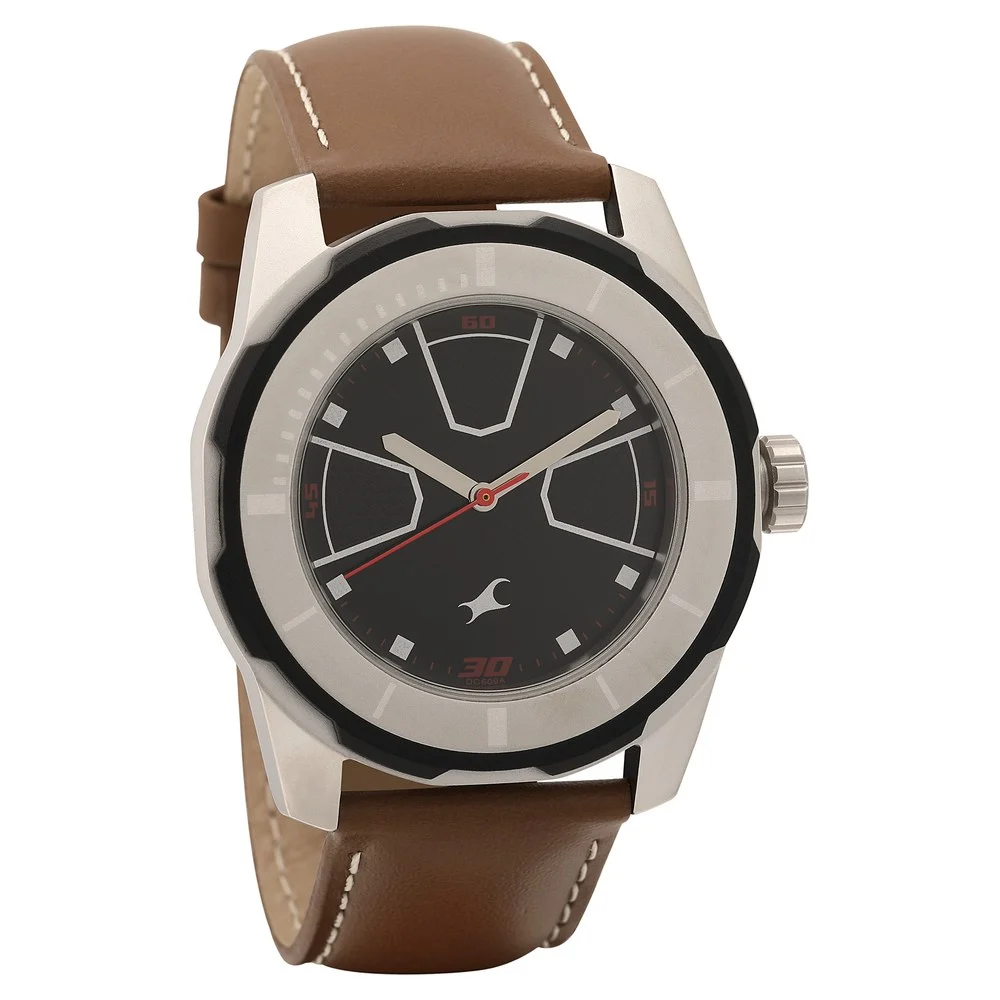 Fastrack Np3099Sl04 Quartz Analog Black Dial Leather Strap Watch Fastrack Np3099Sl04 Quartz Analog Black Dial Leather Strap Watch