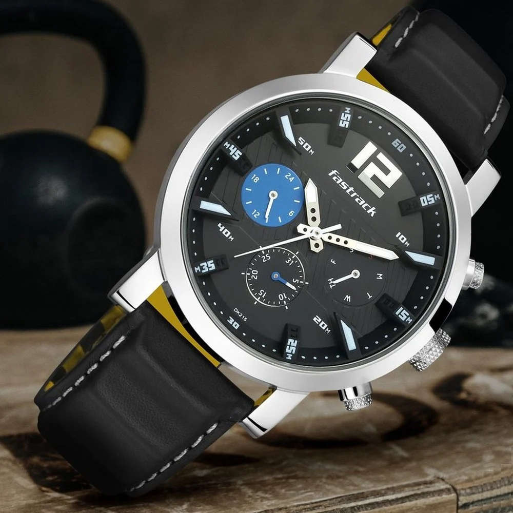Fastrack Ns3227Sl01 Fastfit Quartz Multifunction Black Dial Leather Strap Watch B Fastrack Ns3227Sl01 Fastfit Quartz Multifunction Black Dial Leather Strap Watch B