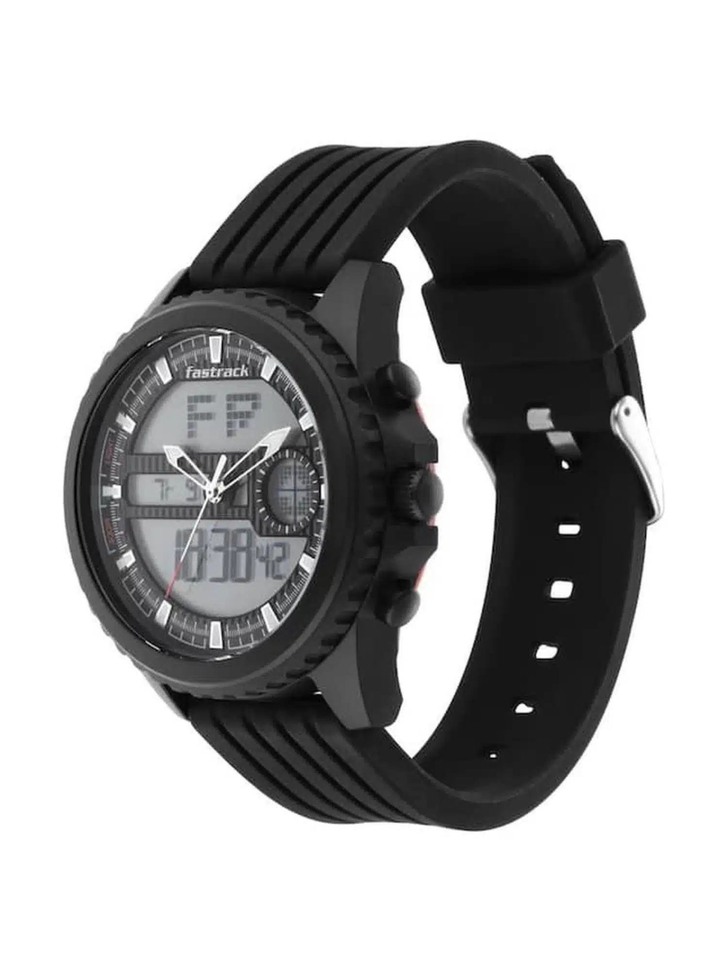 Fastrack Ns38064Pp01 Streetwear Quartz Analog Digital Black Dial Pu Strap Watch A Fastrack Ns38064Pp01 Streetwear Quartz Analog Digital Black Dial Pu Strap Watch A