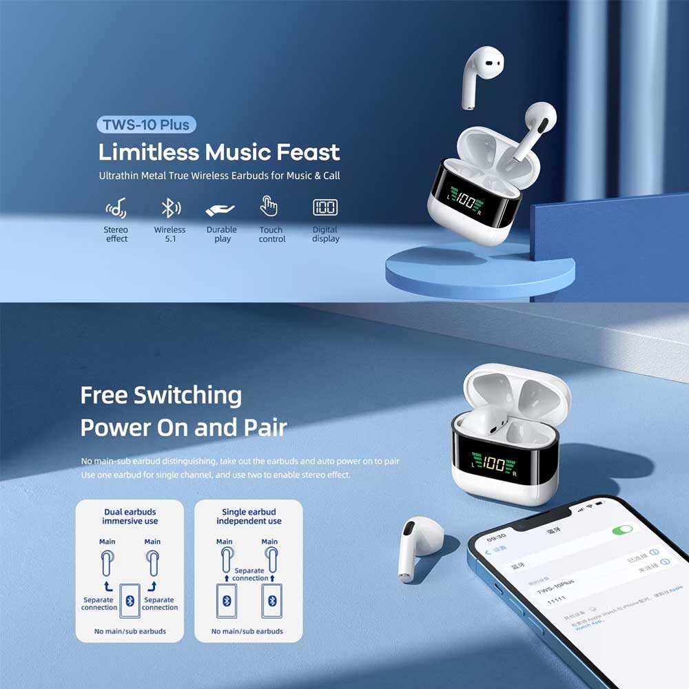 Remax Tws 10 Plus Bluetooth Earphones With Digital Display C Remax Tws 10 Plus Bluetooth Earphones With Digital Display C