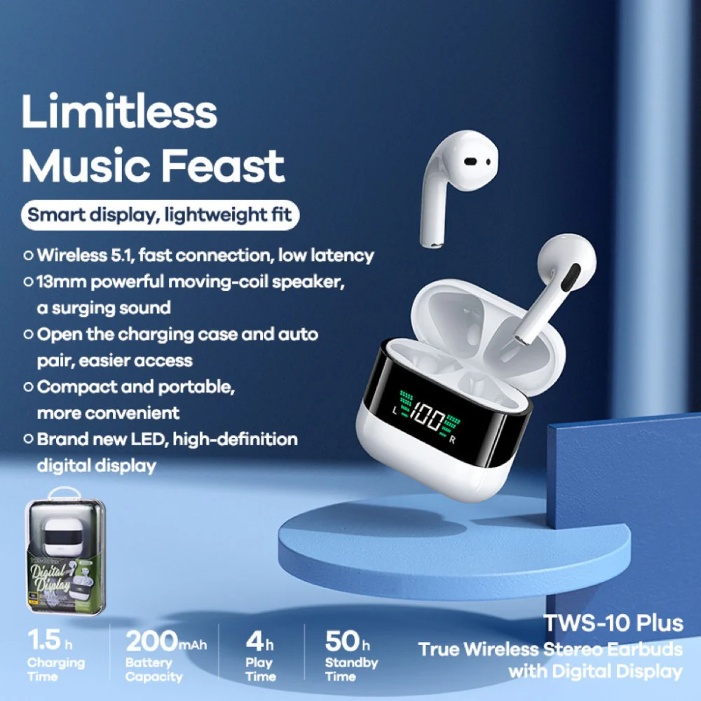 Remax Tws 10 Plus Bluetooth Earphones With Digital Display D Remax Tws 10 Plus Bluetooth Earphones With Digital Display D