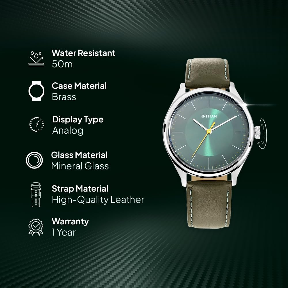 Titan Np1802Sl04 Workwear Men's Urban Edge Lustrous Green Dial Leather Watch B Titan Np1802Sl04 Workwear Men's Urban Edge Lustrous Green Dial Leather Watch B