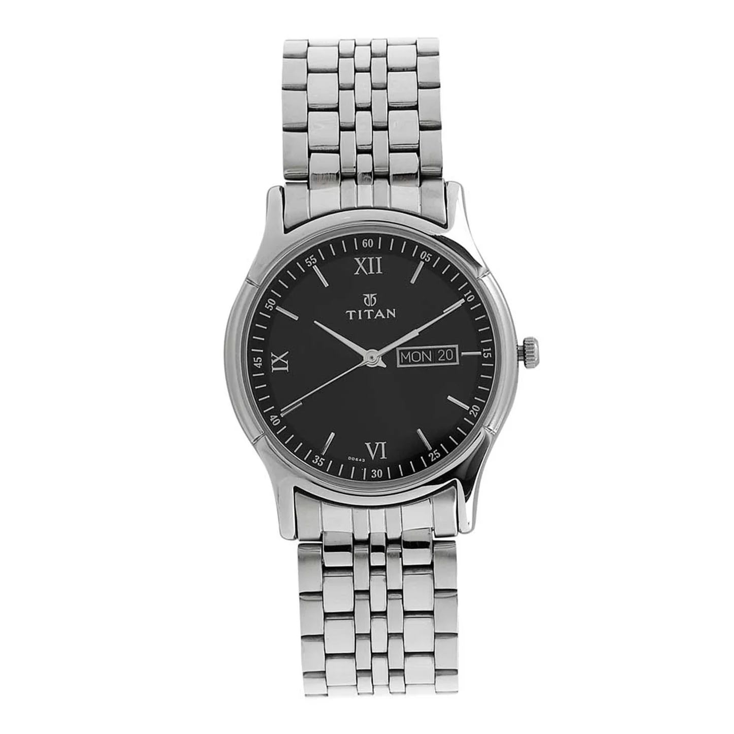 Titan Ns1636Sm01 Karishma Black Dial Analog With Day And Date Stainless Steel Strap Watch Titan Ns1636Sm01 Karishma Black Dial Analog With Day And Date Stainless Steel Strap Watch