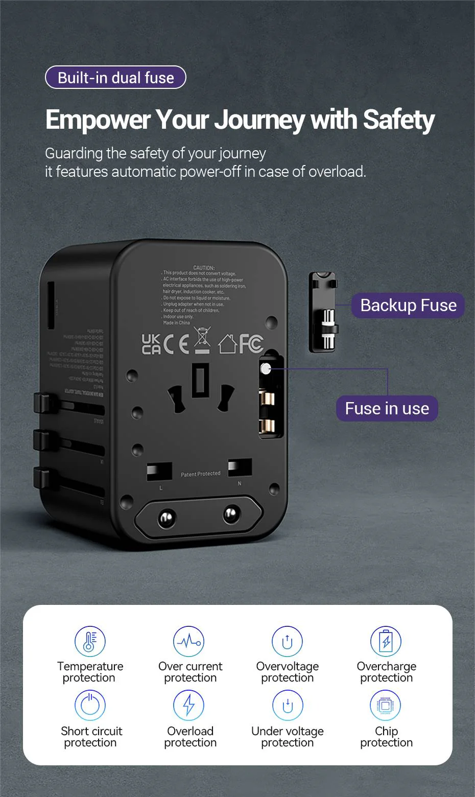 Vention 3 Port Usb (C + C + A) Gan Universal Travel Adapter H Vention 3 Port Usb (C + C + A) Gan Universal Travel Adapter H