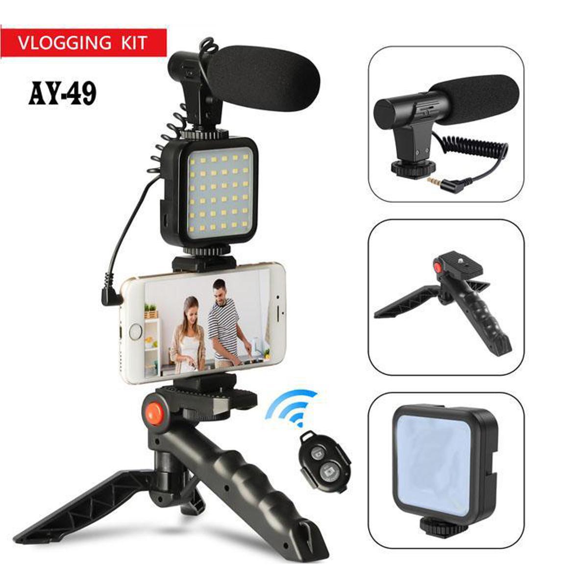 Ay 49 Video Vlogger Kits Microphone Led Fill Light Mini Tripod With Remote B