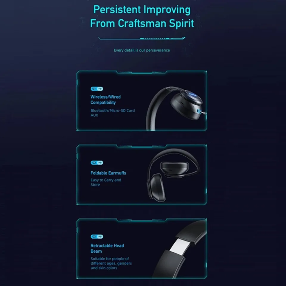 Awei A200Bl Rgb Bluetooth 5 3 Headphones With Mic Over Ear C