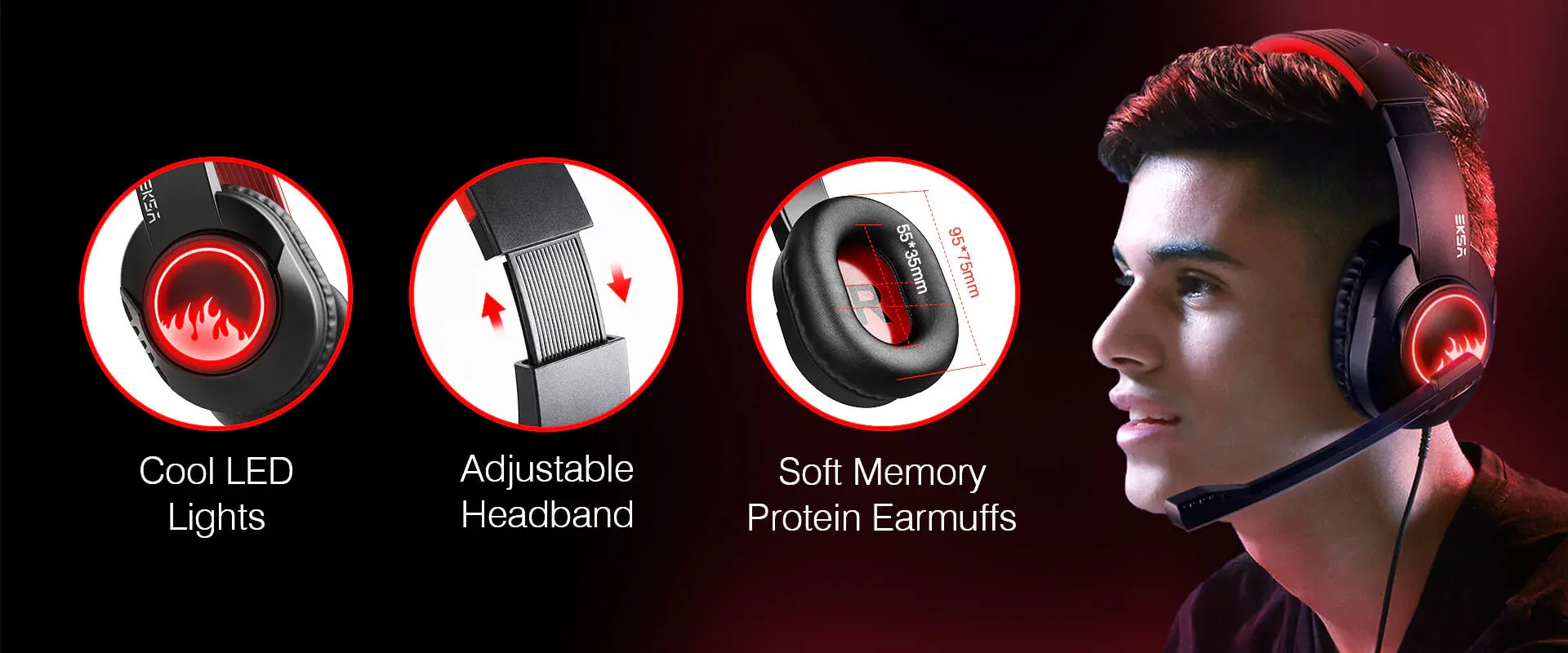 Eksa T8 Stereo Noise Cancelling Over Ear Gaming Headphone C