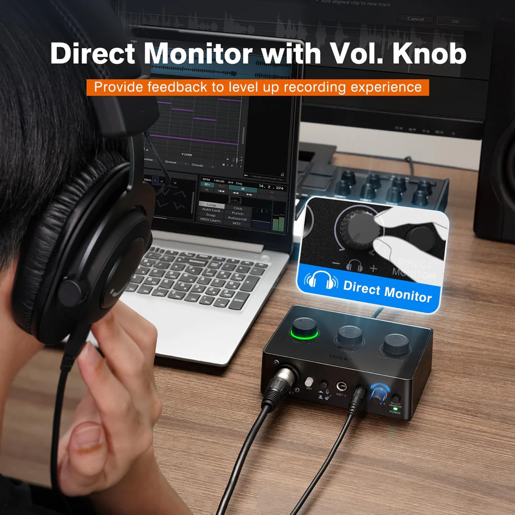 Fifine Sc1 Recording Usb Interface With 48V Power 50Db Gain, Xlr &Amp; Instrument In, Headphone C Fifine Sc1 Recording Usb Interface With 48V Power 50Db Gain, Xlr &Amp; Instrument In, Headphone C