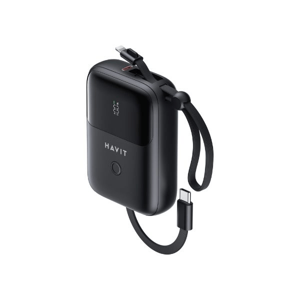 Havit Pb5215 10000Mah Display Power Bank With Usb C &Amp;Amp; Lightning Cable – Black Havit Pb5215 10000Mah Display Power Bank With Usb C &Amp;Amp; Lightning Cable – Black