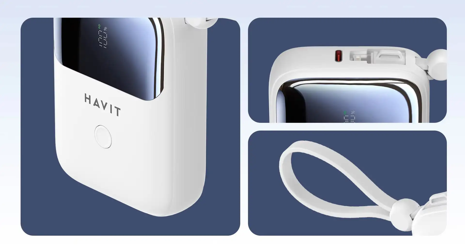 Havit Pb5215 10000Mah Power Bank With Led Display, Usb C &Amp; Lightning Cable D