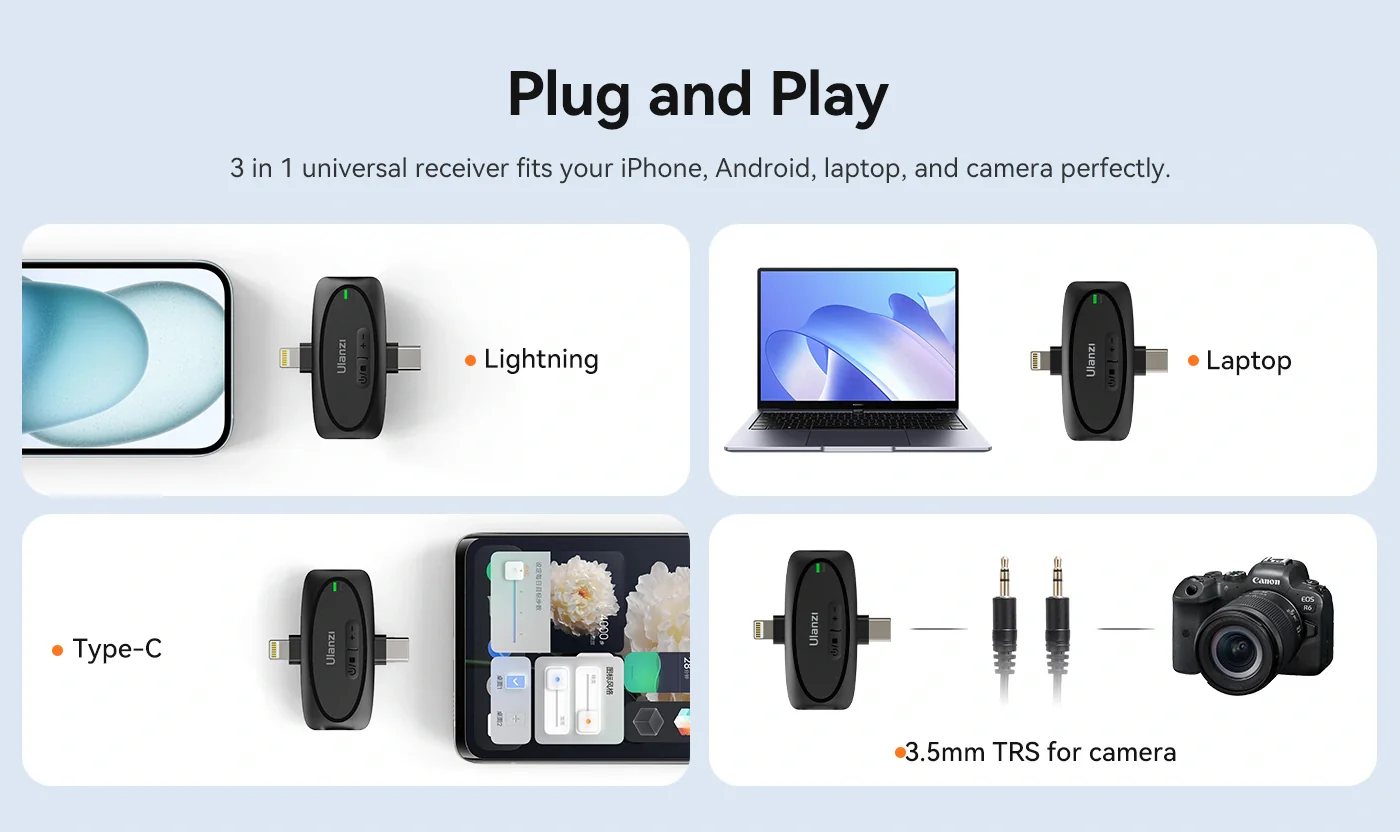 Ulanzi V6 3 In 1 Plug Play Wireless Lavalier Microphone For Iphone Android Tablet Camera C