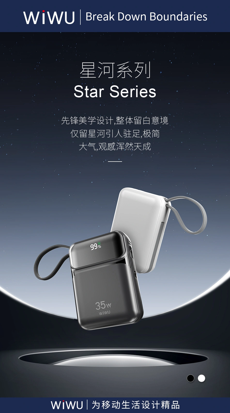 Wiwu Galaxy Series Wi P036 35W 20000Mah Power Bank With Built In Lightning And Usb C Cable B