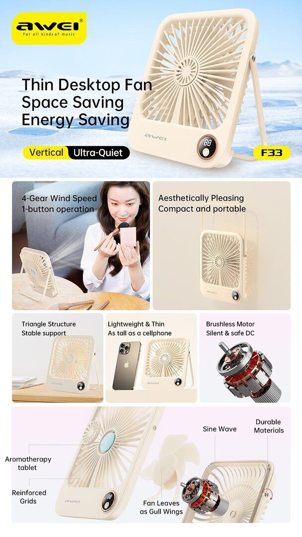 Awei F33 1800Mah Desktop Ultra Slim Fan B