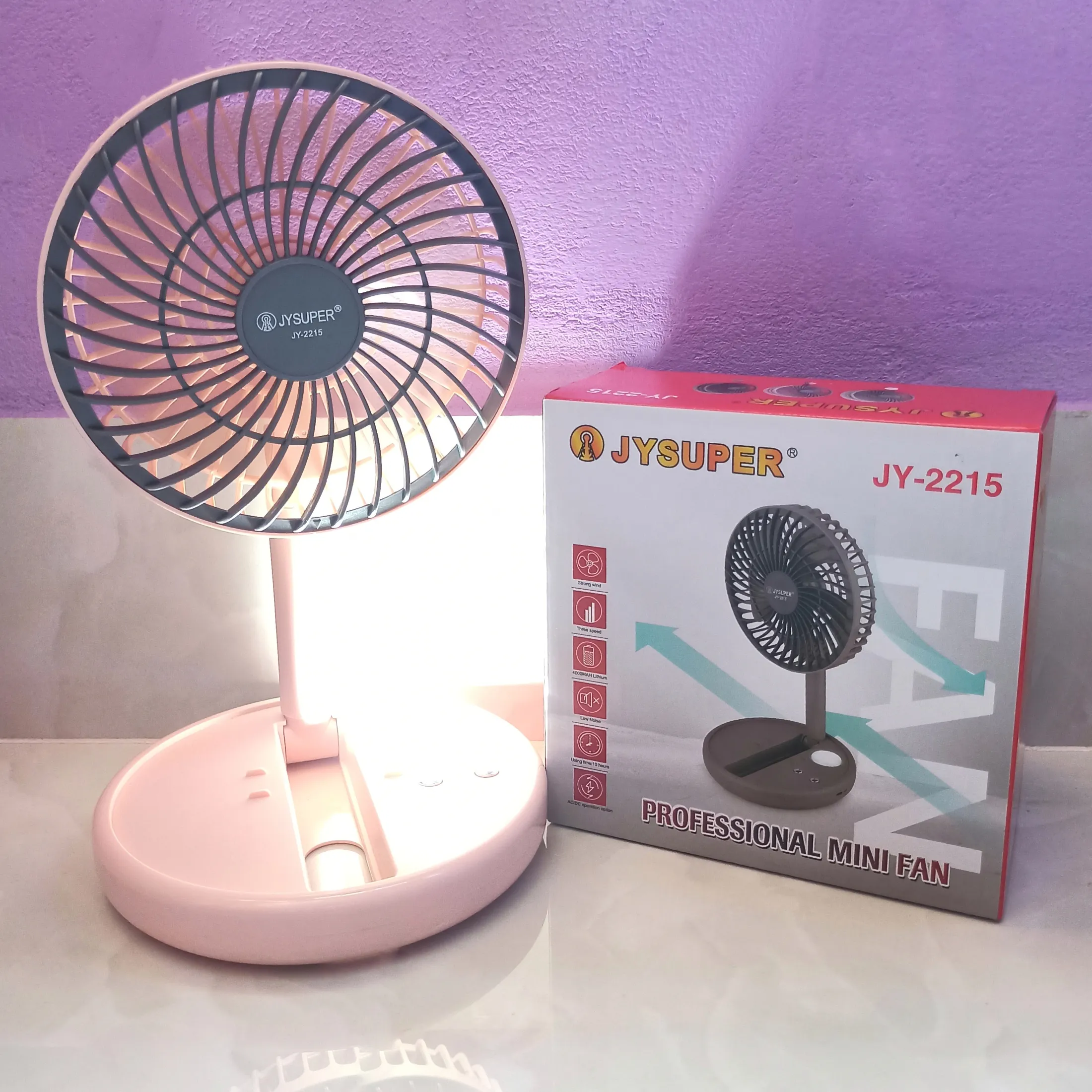 Jysuper Jy 2215 Professional Rechargeable Fan With Led Light A