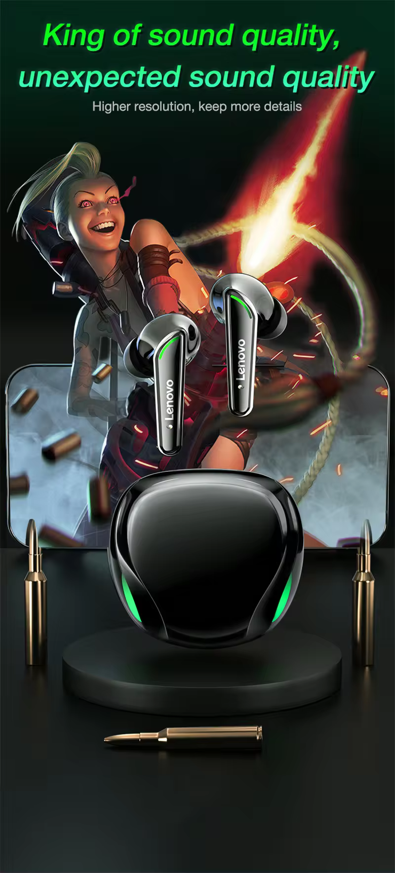 Lenovo Xt92 Tws True Wireless Bluetooth Gaming Earbuds C