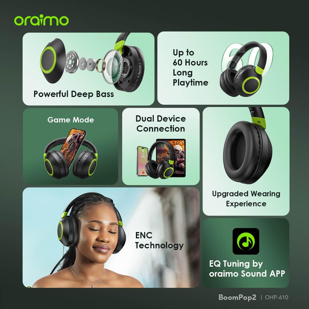 Oraimo Ohp 610 Boompop 2 Wireless Headphones B
