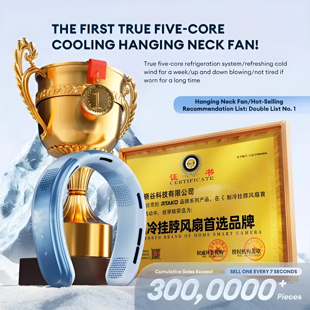 Rtako Bp626 Five Core Neck Hanging Cooling Fan 4000Mah Battery B