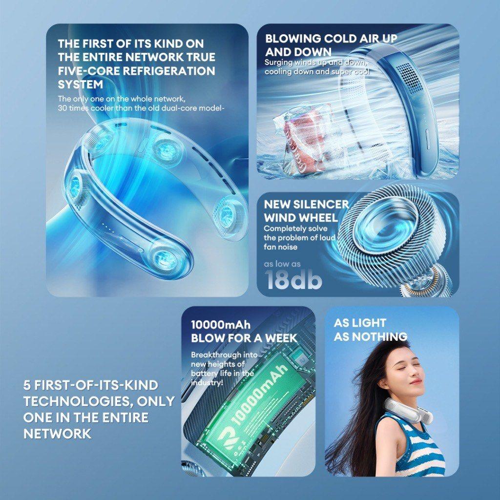 Rtako Bp626 Five Core Neck Hanging Cooling Fan 4000Mah Battery C