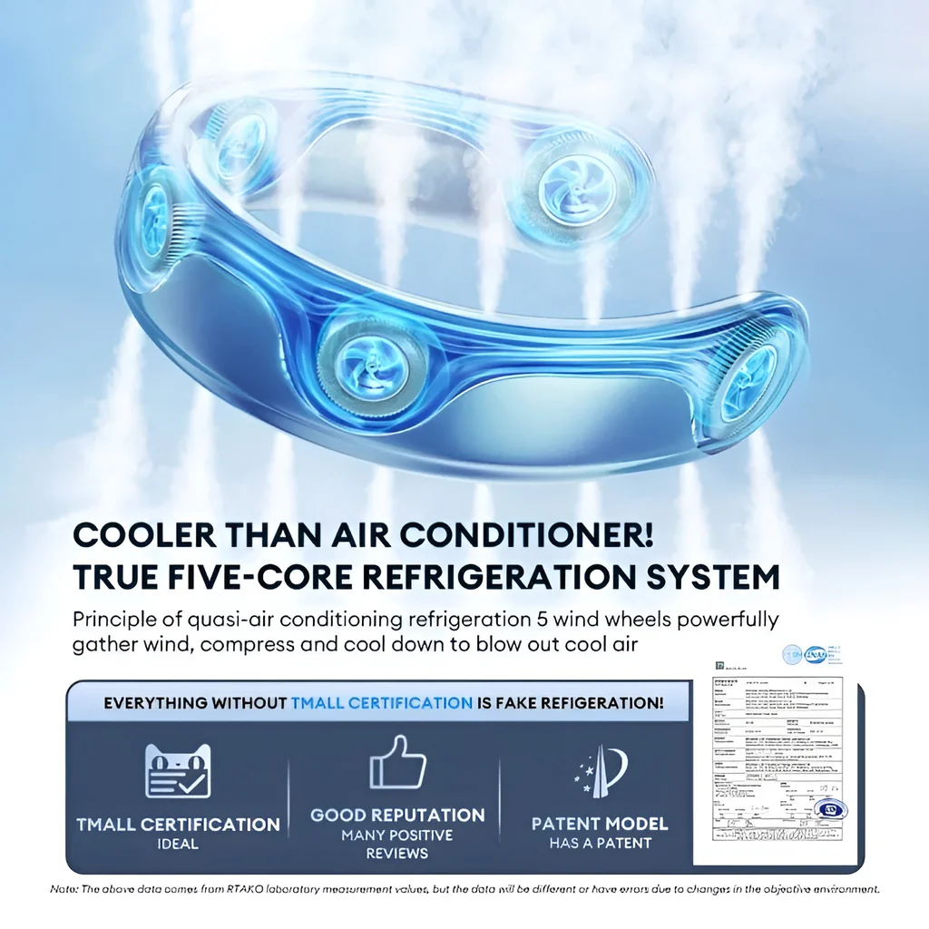 Rtako Bp626 Five Core Neck Hanging Cooling Fan 4000Mah Battery D