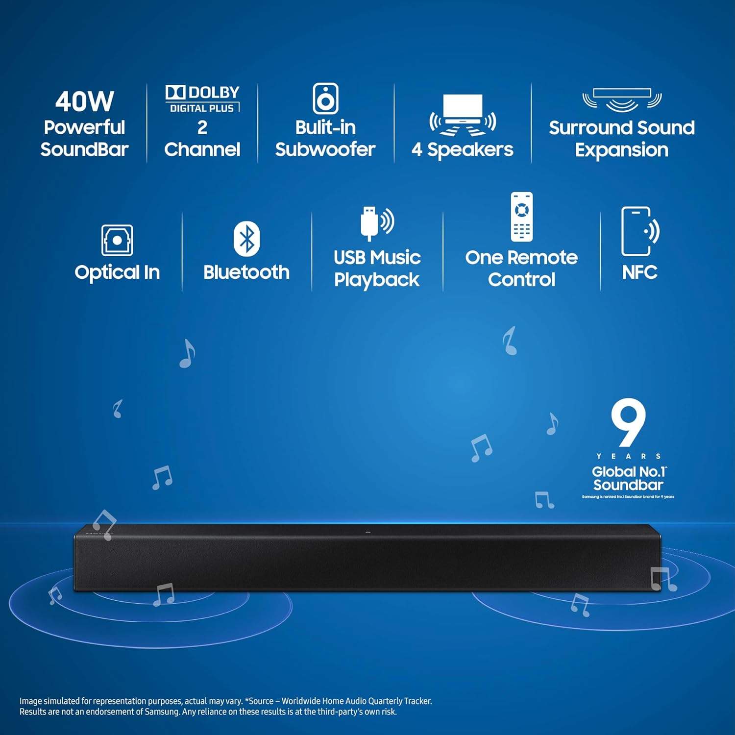Samsung Hw T400 Xl 2Ch All In One Soundbar With Bluetooth Connectivity A