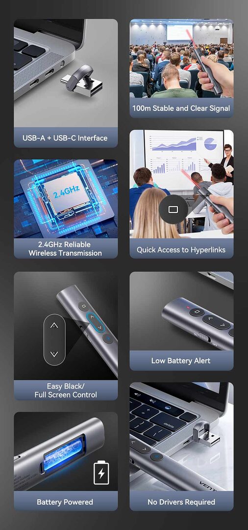 Vention Wireless Powerpoint Presentation Clicker With Red Laser Pointer B