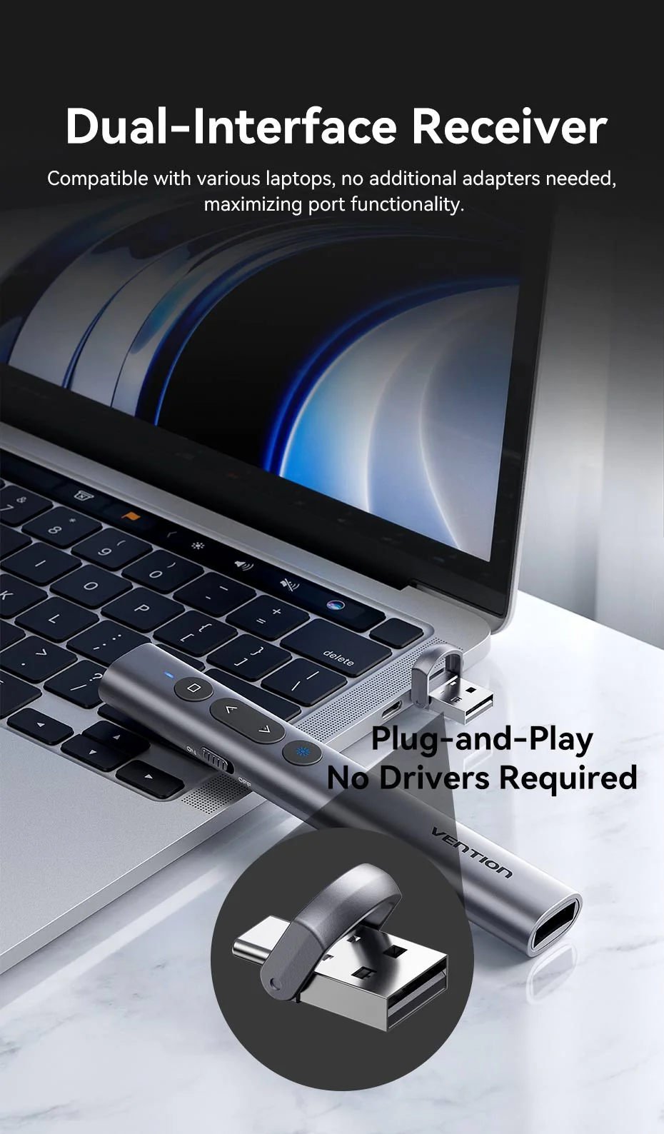 Vention Wireless Powerpoint Presentation Clicker With Red Laser Pointer C