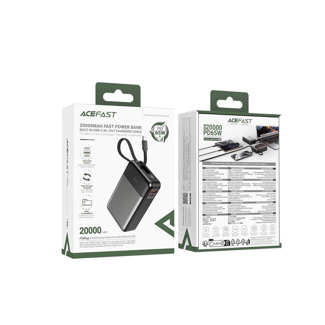 Acefast M21 20000Mah Pd65W Fast Charging Power Bank With Built In Usb C Cable A