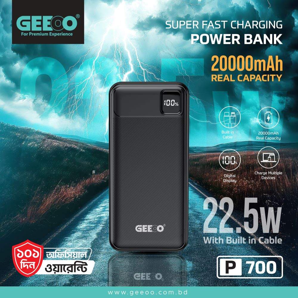 Geeoo P700 20,000Mah 22 5W Power Bank With Type C &Amp; Lightning Cable Aa