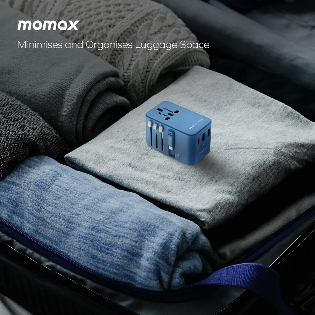 Momax 1 World Ua18D 70W Gan 3 Port + Ac Travel Adapter With Usb C Cable Oo Momax 1 World Ua18D 70W Gan 3 Port + Ac Travel Adapter With Usb C Cable Oo