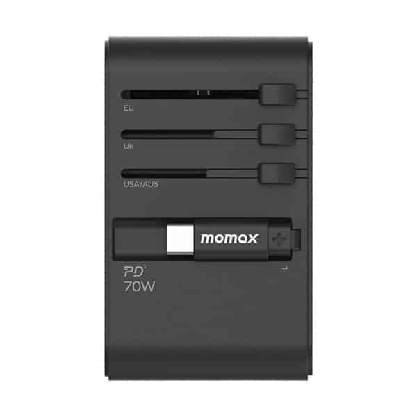 Momax 1 World Ua18D 70W Gan 3 Port + Ac Travel Adapter With Usb C Cable V Momax 1 World Ua18D 70W Gan 3 Port + Ac Travel Adapter With Usb C Cable V